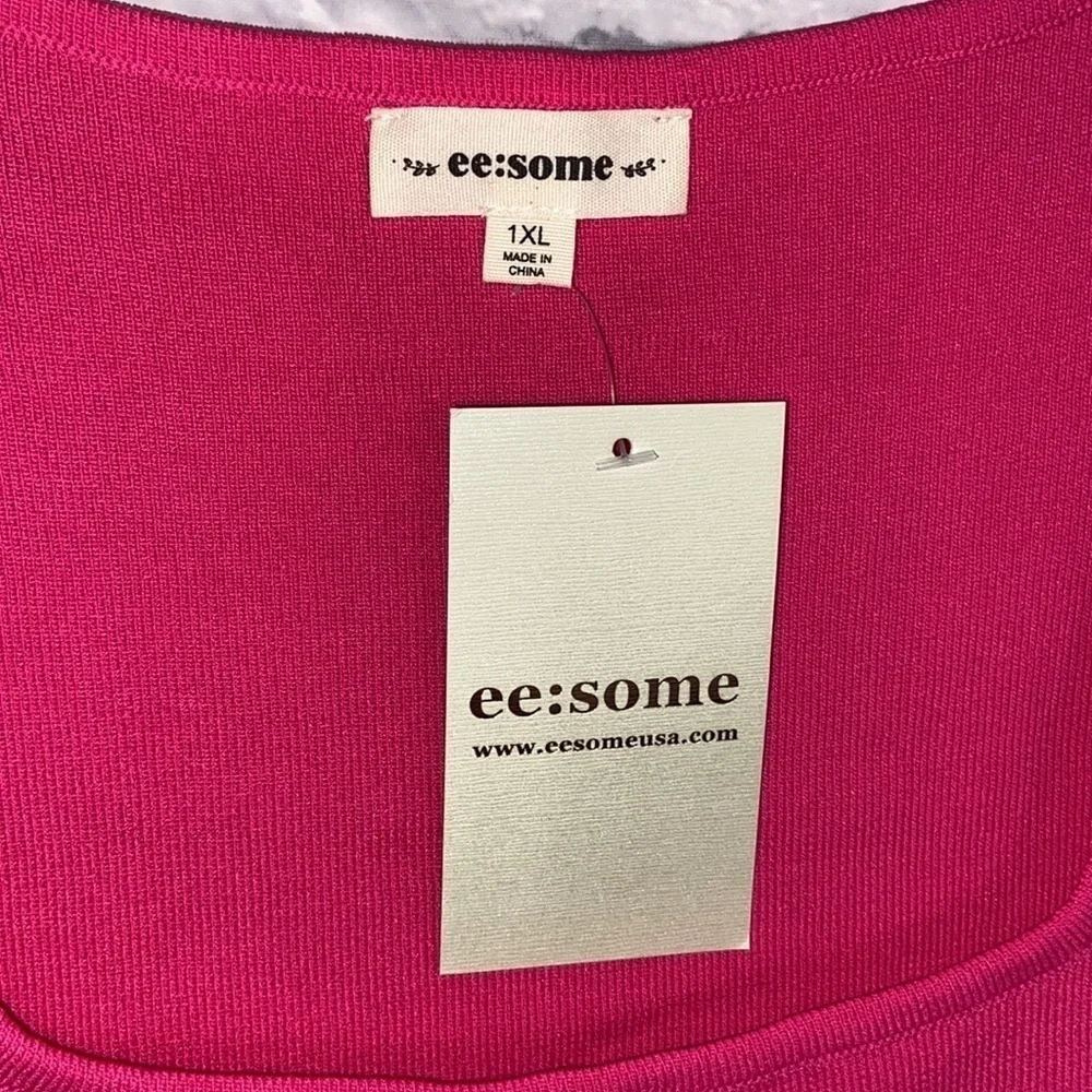 Eesome 1X Hot Pink Polka Dot Sheer Sleeve Blouse - Picture 8 of 15